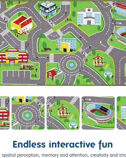79"X40" Kids Rug Play mat for Toy Cars,Colorful and Fun Play Rugs with Roads for Bedroom and Kid Rooms, Car Rug to Have Hours of Fun on，Area Rug Mat with Non-Slip and No Chemical Smell Backing - LeafyLoom