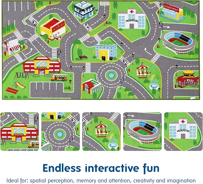 79"X40" Kids Rug Play mat for Toy Cars,Colorful and Fun Play Rugs with Roads for Bedroom and Kid Rooms, Car Rug to Have Hours of Fun on，Area Rug Mat with Non-Slip and No Chemical Smell Backing - LeafyLoom