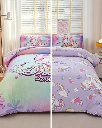 Unicorn Bedding Full,Teen Girl Comforter Set Full,Unicorn Comforter Set Full,Girls Room Decor with 2 Pillowcases,Full Size Comforter Set for Girls - LeafyLoom