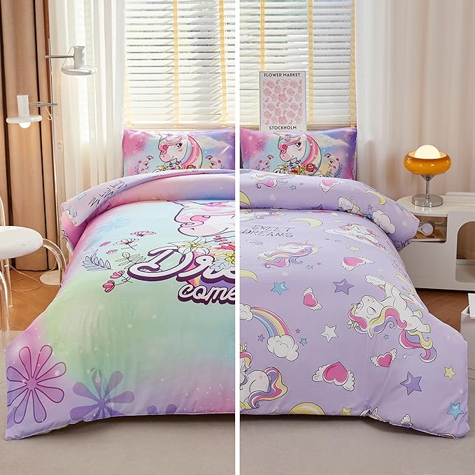 Unicorn Bedding Full,Teen Girl Comforter Set Full,Unicorn Comforter Set Full,Girls Room Decor with 2 Pillowcases,Full Size Comforter Set for Girls - LeafyLoom