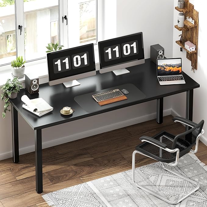 Need 63 Inch Large Computer Desk - Modern Simple Style Home Office Gaming Desk, Basic Writing Table for Study Student, Black Metal Frame, Black - LeafyLoom