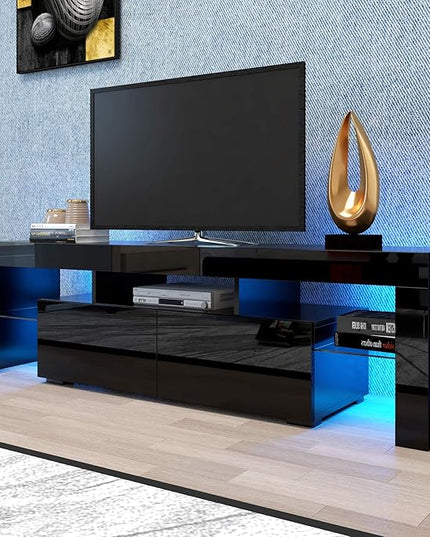 NicBex TV Stand for 70 Inch TV LED Gaming Entertainment Center Media Storage Console Table with Remote Control Lights for Living Room,Bedroom,63 Inch,Black - LeafyLoom