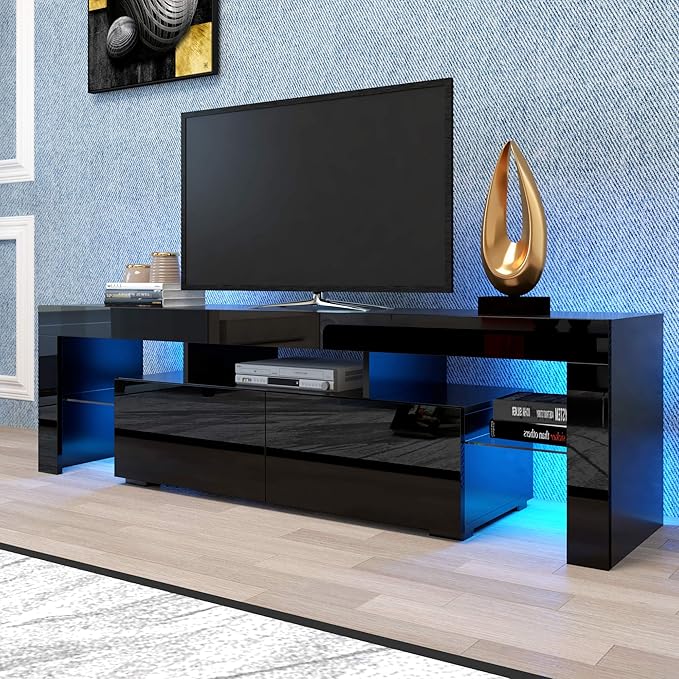 NicBex TV Stand for 70 Inch TV LED Gaming Entertainment Center Media Storage Console Table with Remote Control Lights for Living Room,Bedroom,63 Inch,Black - LeafyLoom