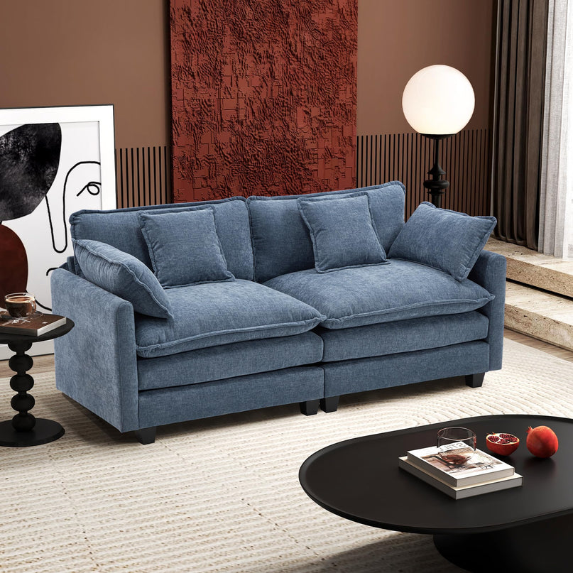 Ihanherry 111.4" L Shaped Modern Sofa Modular Sectional Cloud Couch with Ottoman, 4-Seat Chenille Deep Seat Sofa with Pillow for Living Room, Bedroom and Apartment, Beige LeafyLoom