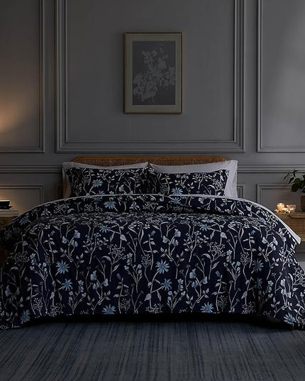 Southshore Fine Living, Inc. 3-Piece Full/Queen Comforter Set, Down Alternative All-Season Floral Comforter with Matching Shams, Soft Microfiber Bedspread, Full or Queen Bed, Secret Meadow Blue - LeafyLoom