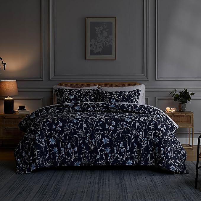 Southshore Fine Living, Inc. 3-Piece Full/Queen Comforter Set, Down Alternative All-Season Floral Comforter with Matching Shams, Soft Microfiber Bedspread, Full or Queen Bed, Secret Meadow Blue - LeafyLoom