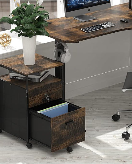 SHW Rolling File Cabinet w/ 2 Drawers & Open Shelf, Rustic Brown - LeafyLoom