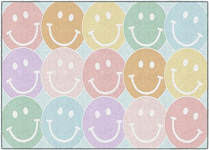 Flagship Carpets Schoolgirl Style Pastel Rainbow Smileys Educational Area Rug for Kids Room Seating Décor, Children's Classroom, Play Carpet for Teaching and Playroom, 5' x 7'6", Multi - LeafyLoom
