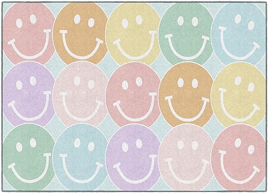 Flagship Carpets Schoolgirl Style Pastel Rainbow Smileys Educational Area Rug for Kids Room Seating Décor, Children's Classroom, Play Carpet for Teaching and Playroom, 5' x 7'6", Multi - LeafyLoom