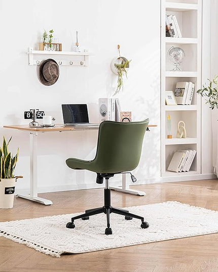 YOUNIKE Office Chair Swivel Desk Chair Upholstered Faux Leather Height Adjustable with Wheels Computer Task Chair Modern Rolling Armless with Back, Loads 300 lbs, Olive Green - LeafyLoom