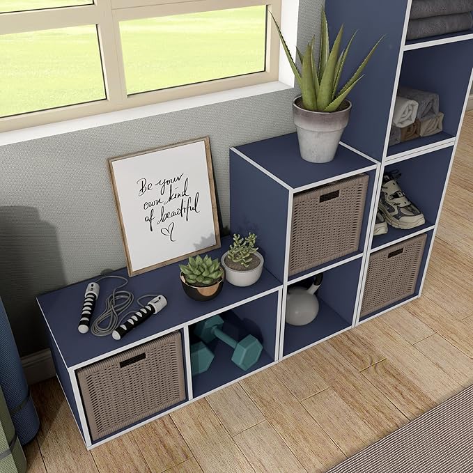 Apexa 2 Cube Storage Organizer Shelves, Stackable Wood Bookcase Fits Cubby Bins for Organization, Dorm Teen Room Decor & Home Office, Steel Blue - LeafyLoom
