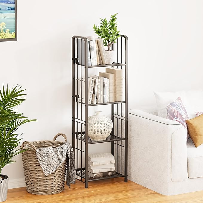Bookshelf Vertical Storage Freestanding Storage Stand for Living Room, Bedroom, Kitchen, Rust Resistance, Easy Assemblyl Free CombinationMulti-Functional Organizer (4 Tiers, Black) - LeafyLoom