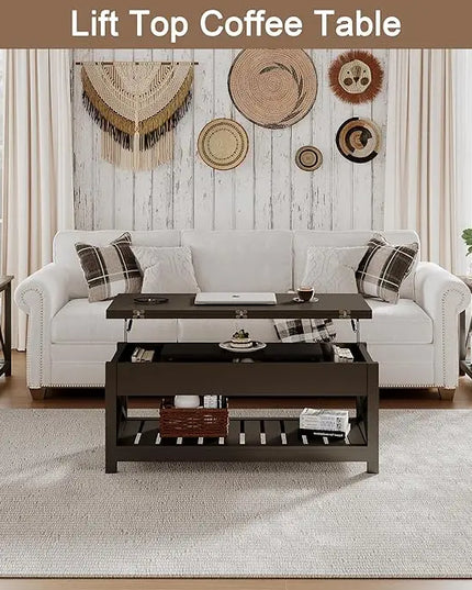 ChooChoo Coffee Table Lift Top, Multi-Function Convertible Coffee Table with Storage and Hidden Compartment, Coffee Table Converts to Dining Table for Living Room, 40 Black - LeafyLoom