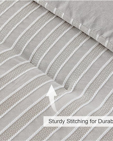 ENCOFT Light Grey King Comforter Set, 3 Piece Soft Microfiber Lightweight Bedding with Comforter, Grey and White Striped Comforter King Bed for All Seasons, with 2 Pillowcases, 104" x 90" - LeafyLoom