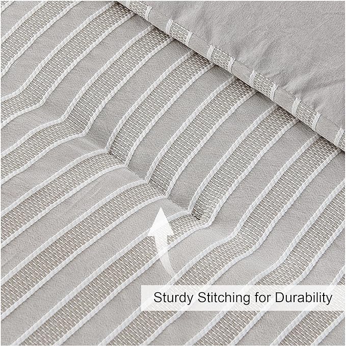 ENCOFT Light Grey King Comforter Set, 3 Piece Soft Microfiber Lightweight Bedding with Comforter, Grey and White Striped Comforter King Bed for All Seasons, with 2 Pillowcases, 104" x 90" - LeafyLoom