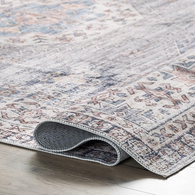 nuLOOM Drina Distressed Machine Washable Ultra Thin Runner Rug, 2' 6" x 8', Blue - LeafyLoom