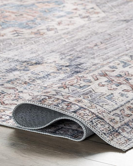 nuLOOM Drina Distressed Machine Washable Ultra Thin Area Rug, 3' x 5', Blue - LeafyLoom