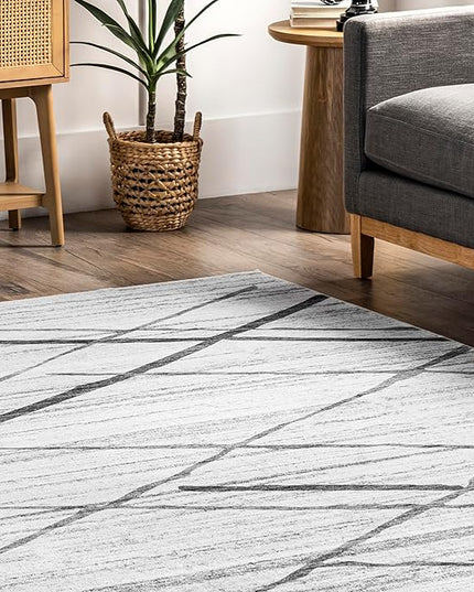 nuLOOM Trellis Stripes Machine Washable Ultra Thin Area Rug, 5' x 8', Light Grey - LeafyLoom