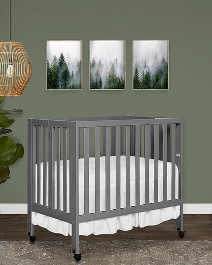 Jett Non-Full Size Folding Convertible Crib, Lightweight Portable Crib, Three Adjustable Mattress Height Settings, Easy to Fold Travel Crib, 1.5” Mattress Pad Included - LeafyLoom