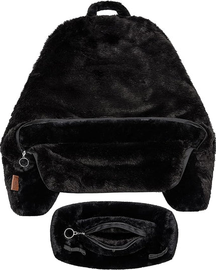 XXL Husband Pillow Cover Only - Limited Baby Black Panther Fur Backrest Pillowcase Set, Two-Tone Reversible Double Sided Fabulous Faux Fur Reading & Bed Rest, Thick Zippers, 2 Sided Solid Neck Rolls - LeafyLoom