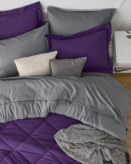 Bedsure Purple Full Comforter Set - 7 Pieces Reversible Bed Set Bed in a Bag Full with Comforters, Sheets, Pillowcases & Shams, Full Bedding Sets - LeafyLoom