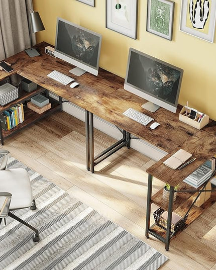 Bestier Small L Shaped Desk with Shelves 47 Inch Reversible Corner Computer Desk Writing Gaming Storage Table for Home Office Small Space, Rustic Brown - LeafyLoom
