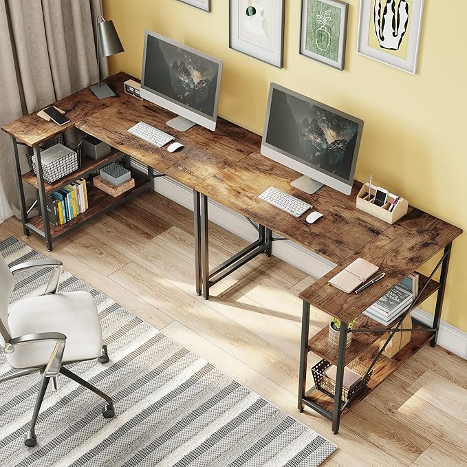 Bestier Small L Shaped Desk with Shelves 47 Inch Reversible Corner Computer Desk Writing Gaming Storage Table for Home Office Small Space, Rustic Brown - LeafyLoom