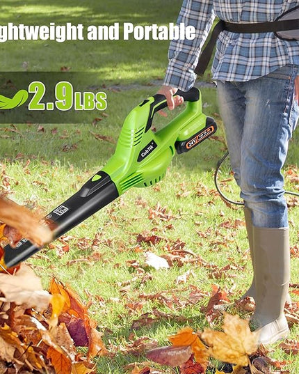 Cordless Leaf Blower 20V Handheld Electric Leaf Blower with 2x2.0AH Batteries and Fast Charger for Lawn Care, Patio, Garden, Snow(only for small jobs) - LeafyLoom