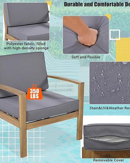 Merax 6 Pieces Sectional Sofa Solid Acacia Wood Frame Outdoor Conversation Furniture Sets with Coffee Table and Removable Cushion for Garden Backyard Patio and Poolside, Grey - LeafyLoom