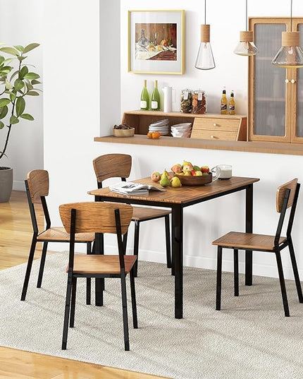 NicBex Small Dining Table Set for 4 Bar Table and Chairs Set 5 Piece Industrial Dining Table Set for 4, Rectangular Kitchen Table and Chairs, Dining Room Set for Small Space, Rustic Brown - LeafyLoom