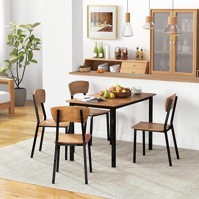 NicBex Small Dining Table Set for 4 Bar Table and Chairs Set 5 Piece Industrial Dining Table Set for 4, Rectangular Kitchen Table and Chairs, Dining Room Set for Small Space, Rustic Brown - LeafyLoom