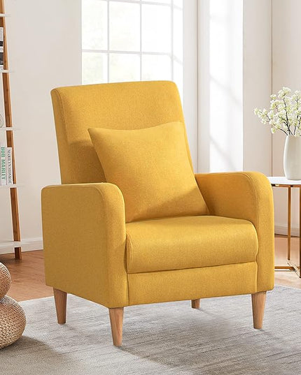 COLAMY Modern Upholstered Accent Chair Armchair with Pillow, Fabric Reading Living Room Side Chair,Single Sofa with Lounge Seat and Wood Legs, Yellow - LeafyLoom