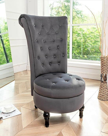 Royal Velvet Accent Chair for Vanity with Storage and Luxurious Upholstery, Retro Design and Versatile Usage for Living Room, Bedroom, Lounge and Office, Grey - LeafyLoom