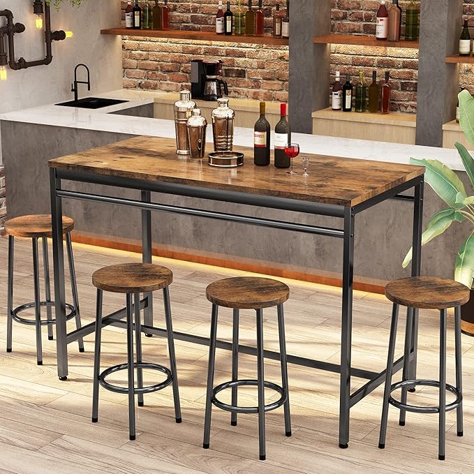 DKLGG Dinner Table Set for 4, Modern Kitchen Table and Chairs for 4 Wooden Top and Adjustable Metal Legs, Small Dining Room Table Set 5 Pieces Compact Design for Small Space - LeafyLoom