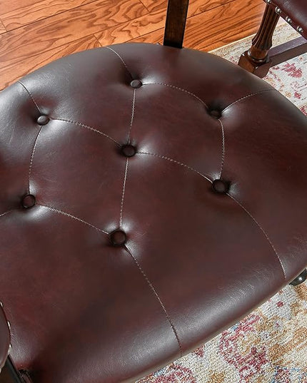 Dining Chairs with Casters and Arm, Large Rolling Dining Chairs with Wheel, Poker Table Chairs, Boss Caption's Chairs, 26"D x 25.2"W x 31.5"H, Espresso Legs & Wine Red Brown PU, XXY-1910-WR - LeafyLoom