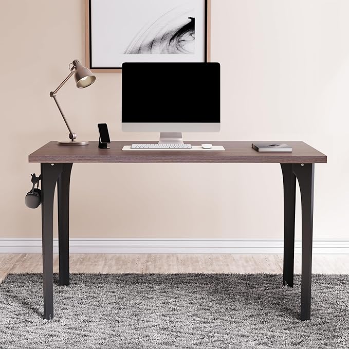 Home Office Computer Desk 35.4 inch gaming Desk, Modern and Minimalist home office desk, Home Office Desks, Study Desk, Craft table Black Metal Designed Frame, Dark Brown Board Color. - LeafyLoom
