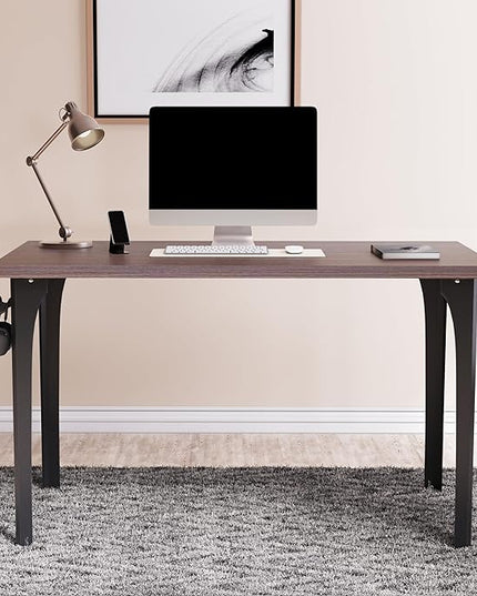 Home Office Computer Desk 47.2x23.6 inch gaming Desk, Modern and Minimalist home office desk, Home Office Desks, Study Desk, Craft table Black Metal Designed Frame, Dark Brown Board color. - LeafyLoom