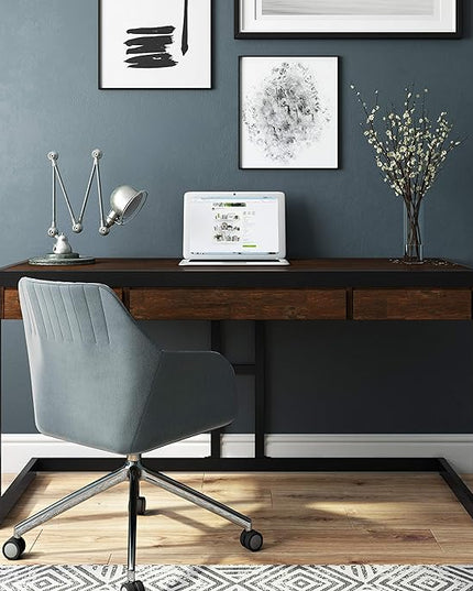 SIMPLIHOME Erina SOLID WOOD and Metal Modern Industrial 60 inch Wide Home Office Desk, Writing Table, Workstation, Study Table Furniture in Farmhouse Brown with 2 Drawers - LeafyLoom