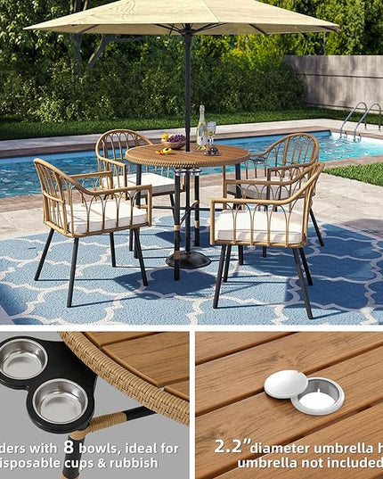 YITAHOME 5 Pieces Outdoor Patio Dining Table Chair Set,Wicker Patio Dining Set,Outdoor Rattan Dining Table Set for Patio, Backyard, Balcony, Garden (with Umbrella Hole) - LeafyLoom