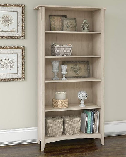 Bush Furniture Salinas Tall 5 Shelf Bookcase in Antique White - LeafyLoom