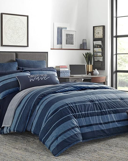 Nautica - King Size Comforter Set, Cotton Reversible Bedding with Matching Shams, Stylish Home Decor (Longpoint Blue, King) - LeafyLoom