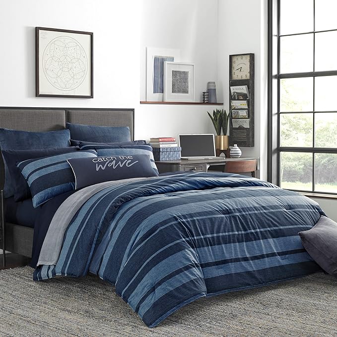 Nautica - King Size Comforter Set, Cotton Reversible Bedding with Matching Shams, Stylish Home Decor (Longpoint Blue, King) - LeafyLoom