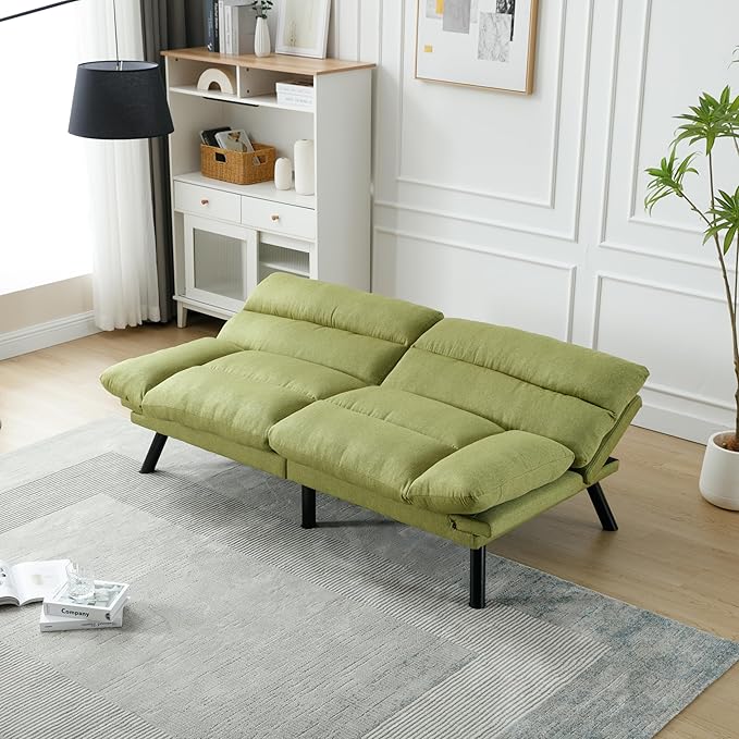 70.08" Modern Upholstered 2 Seaters Soft with Metal Feet,Accent Deep Seat Loveseat Double Sofas Couch w/Convertible Bed,for Dorm,Apartment,Studio,Office,Green - LeafyLoom