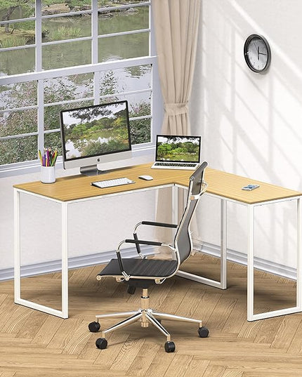 SHW 48-Inch Mission L-Shaped Home Computer Desk, Oak - LeafyLoom