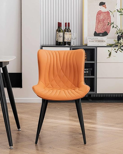 YOUTASTE Camel Dining Chairs Set of 2 Upholstered Mid Century Modern Kitchen Dining Room Chairs Armless Faux Leather Accent Chairs Metal Vanity Lounge Chair with Back for Living Room Bedrooms - LeafyLoom