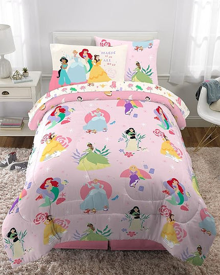 Franco Kids Bedding Super Soft Comforter and Sheet Set with Sham, 5 Piece Twin Size, Disney Princess - LeafyLoom