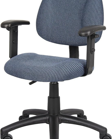 Boss Office Products Perfect Posture Delux Fabric Task Chair with Adjustable Arms in Blue - LeafyLoom