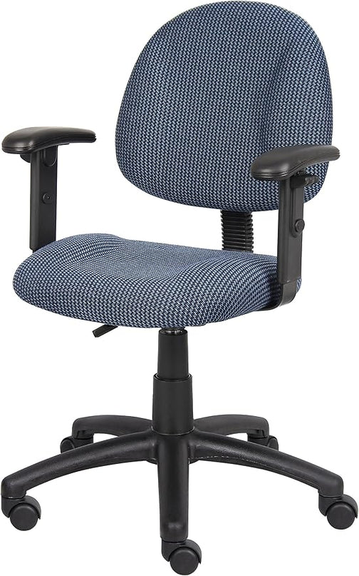 Boss Office Products Perfect Posture Delux Fabric Task Chair with Adjustable Arms in Blue - LeafyLoom