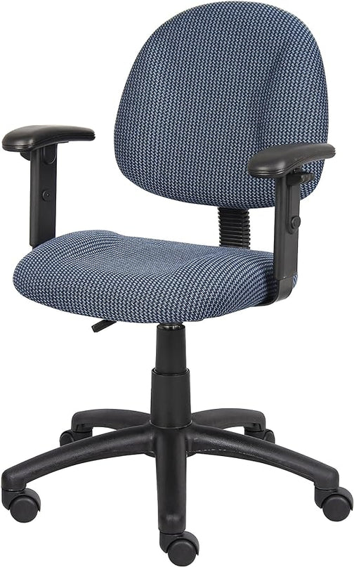 Boss Office Products Perfect Posture Delux Fabric Task Chair with Adjustable Arms in Blue - LeafyLoom