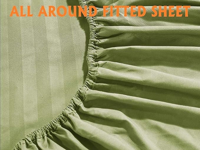 Elegant Comfort Best, Softest, Coziest 6-Piece Sheet Sets! - 1500 Premier Hotel Quality Luxurious Wrinkle Resistant 6-Piece DAMASK STRIPE Bed Sheet Set, Queen Sage/Green - LeafyLoom